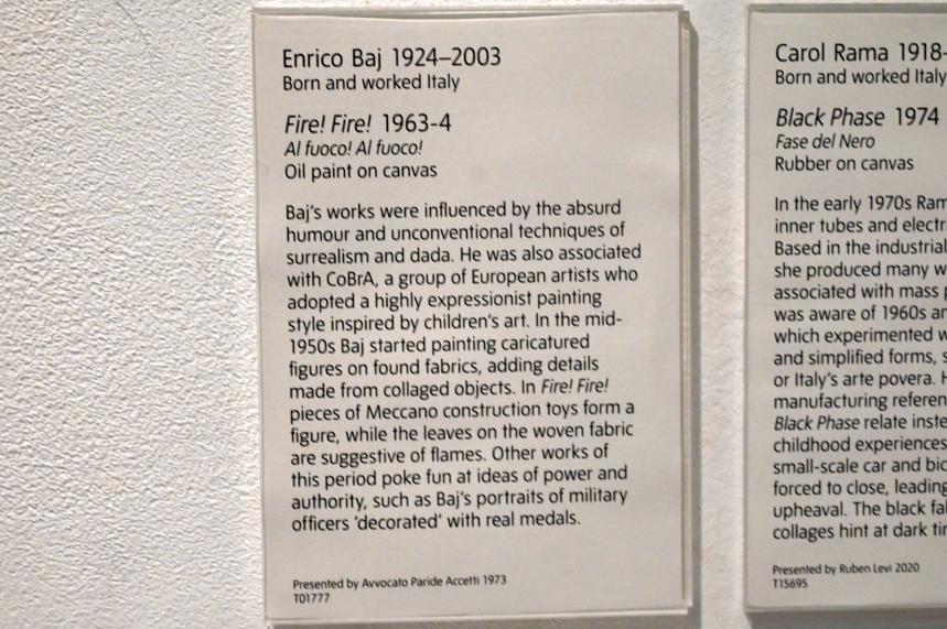 Enrico Baj (1959–1963), Feuer! Feuer!, London, Tate Gallery of Modern Art (Tate Modern), Materials and Objects 2, 1963, Bild 2/2