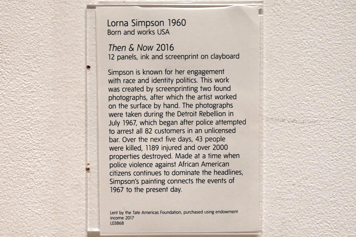 Lorna Simpson (2016), Dann & Jetzt, London, Tate Gallery of Modern Art (Tate Modern), Artist and Society 10, 2016, Bild 2/2