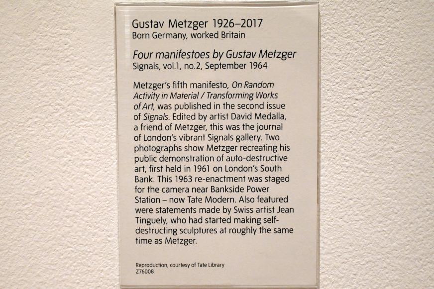 Gustav Metzger (1960–2016), Four manifestoes by Gustav Metzger, London, Tate Gallery of Modern Art (Tate Modern), Artist and Society 7, 1964, Bild 2/2