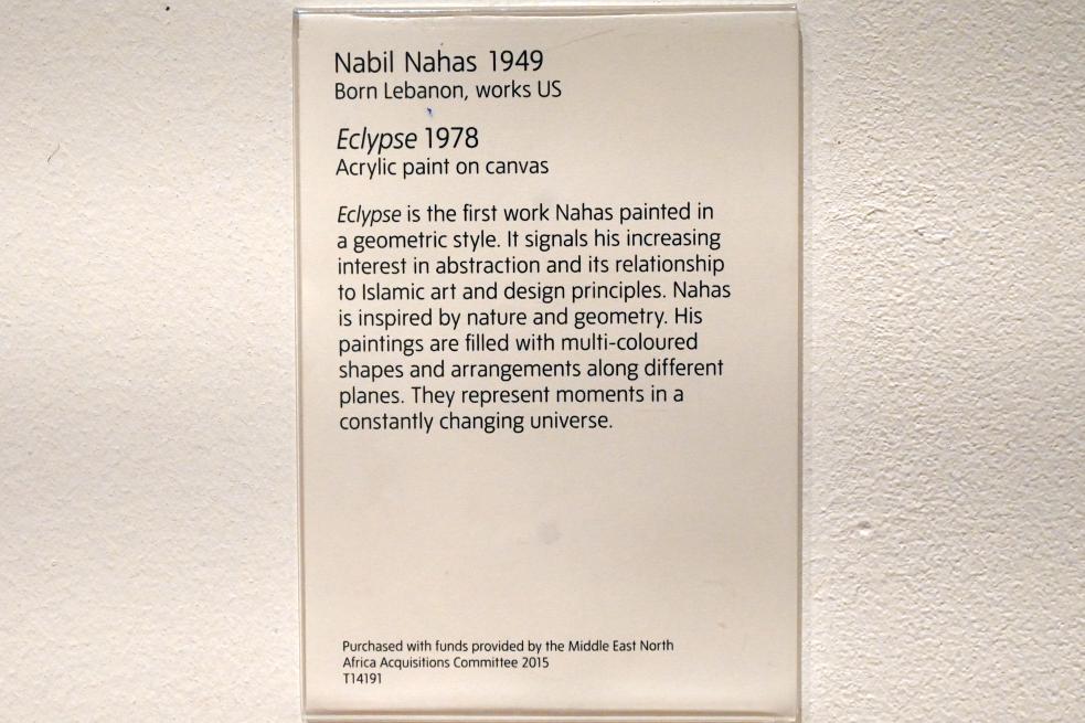 Nabil Nahas (1978), Sonnenfinsternis, London, Tate Gallery of Modern Art (Tate Modern), In the Studio 12, 1978, Bild 2/2