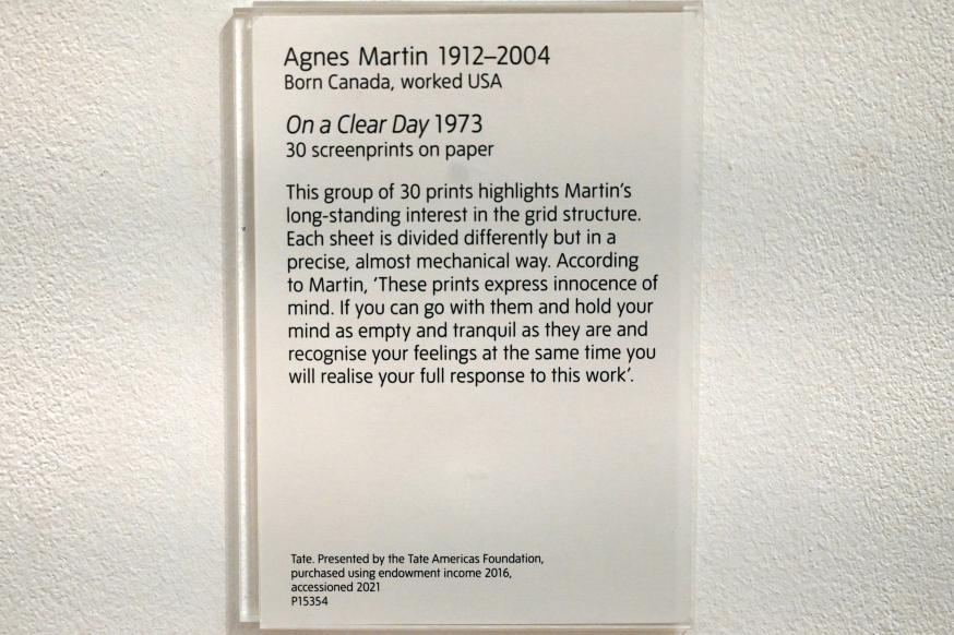 Agnes Martin (1960–1999), An einem klaren Tag, London, Tate Gallery of Modern Art (Tate Modern), In the Studio 8, 1973, Bild 2/2