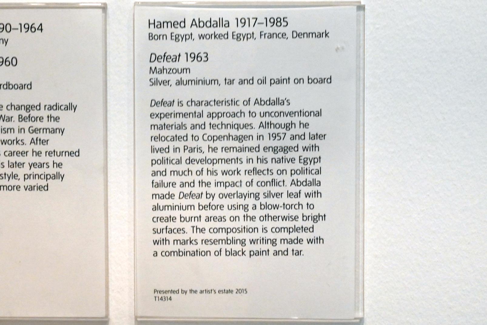 Hamed Abdalla (1963), Niederlage, London, Tate Gallery of Modern Art (Tate Modern), In the Studio 6, 1963, Bild 2/2
