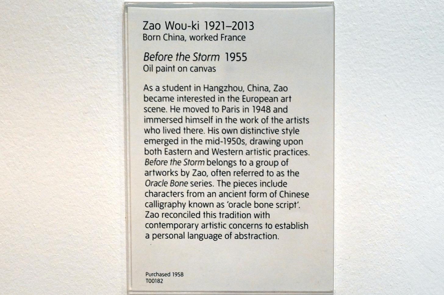 Zao Wou-Ki (1955–1968), Vor dem Sturm, London, Tate Gallery of Modern Art (Tate Modern), In the Studio 6, 1955, Bild 2/2