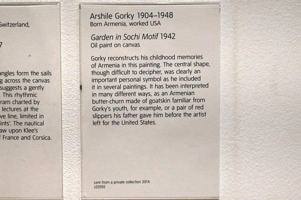 Arshile Gorky (1938–1948), Garten in Sotschi Motiv, London, Tate Gallery of Modern Art (Tate Modern), In the Studio 4, 1942, Bild 2/2
