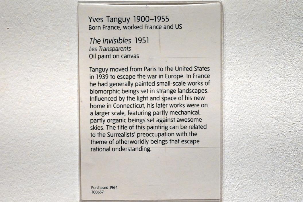 Yves Tanguy (1926–1954), Die Unsichtbaren, London, Tate Gallery of Modern Art (Tate Modern), In the Studio 4, 1951, Bild 2/2
