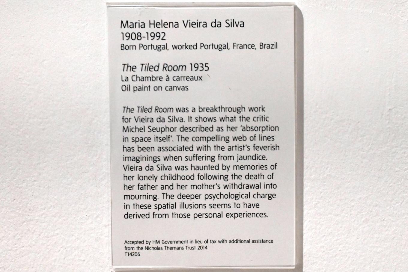 Maria Helena Vieira da Silva (1935–1966), Das gekachelte Zimmer, London, Tate Gallery of Modern Art (Tate Modern), In the Studio 4, 1935, Bild 2/2
