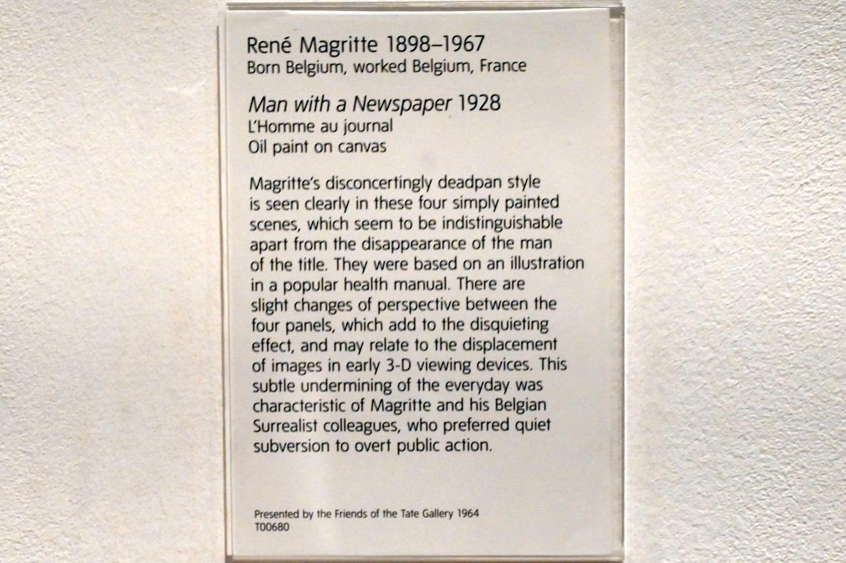 René Magritte (1926–1967), Mann mit Zeitung, London, Tate Gallery of Modern Art (Tate Modern), In the Studio 4, 1928, Bild 2/2