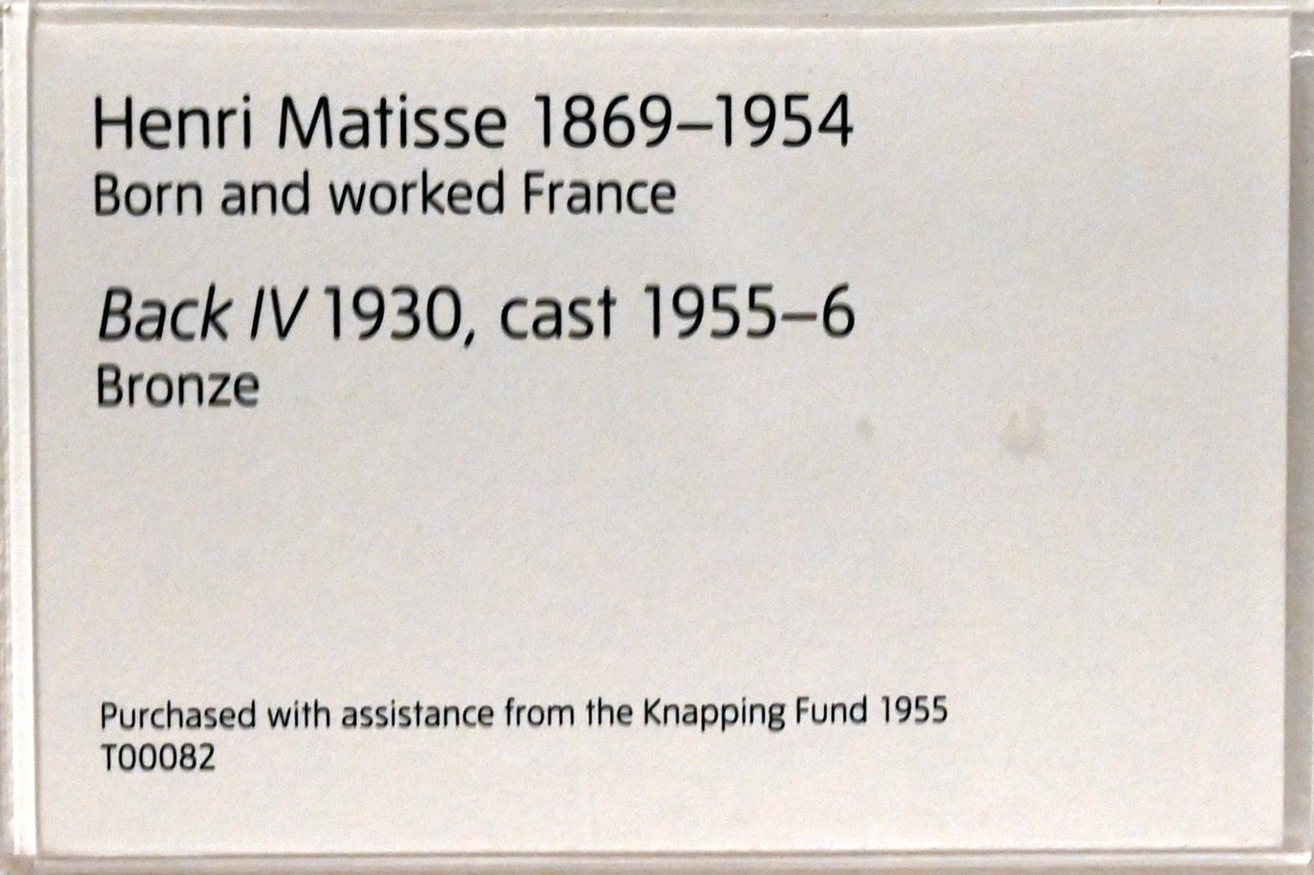 Henri Matisse (1898–1953), Rücken IV, London, Tate Gallery of Modern Art (Tate Modern), In the Studio 2, 1930, Bild 2/3