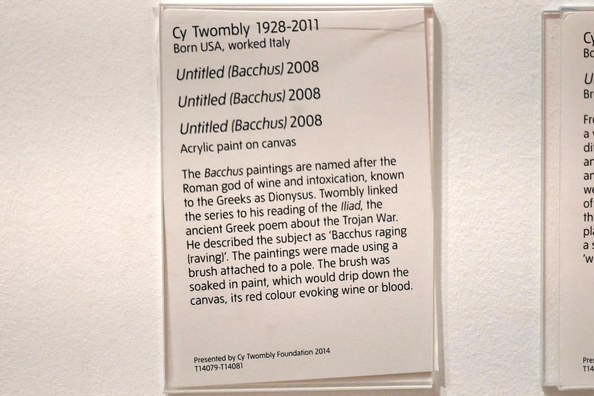 Cy Twombly (1953–2011), Ohne Titel (Bacchus), London, Tate Gallery of Modern Art (Tate Modern), In the Studio 10, 2008, Bild 2/2