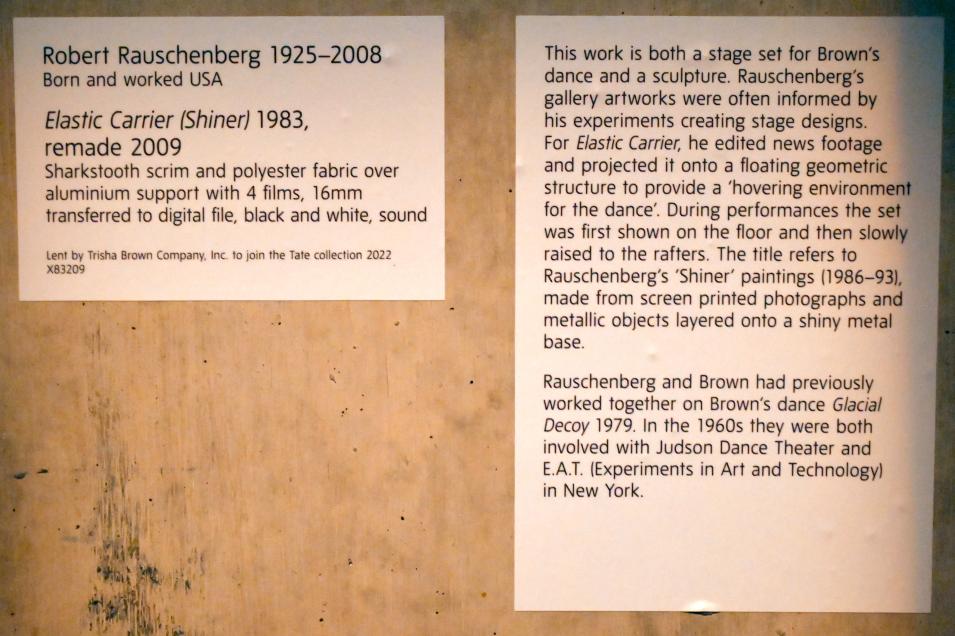 Robert Rauschenberg (1956–1990), Elastischer Träger (Leuchte), London, Tate Gallery of Modern Art (Tate Modern), The Tanks, 1983, Bild 3/3