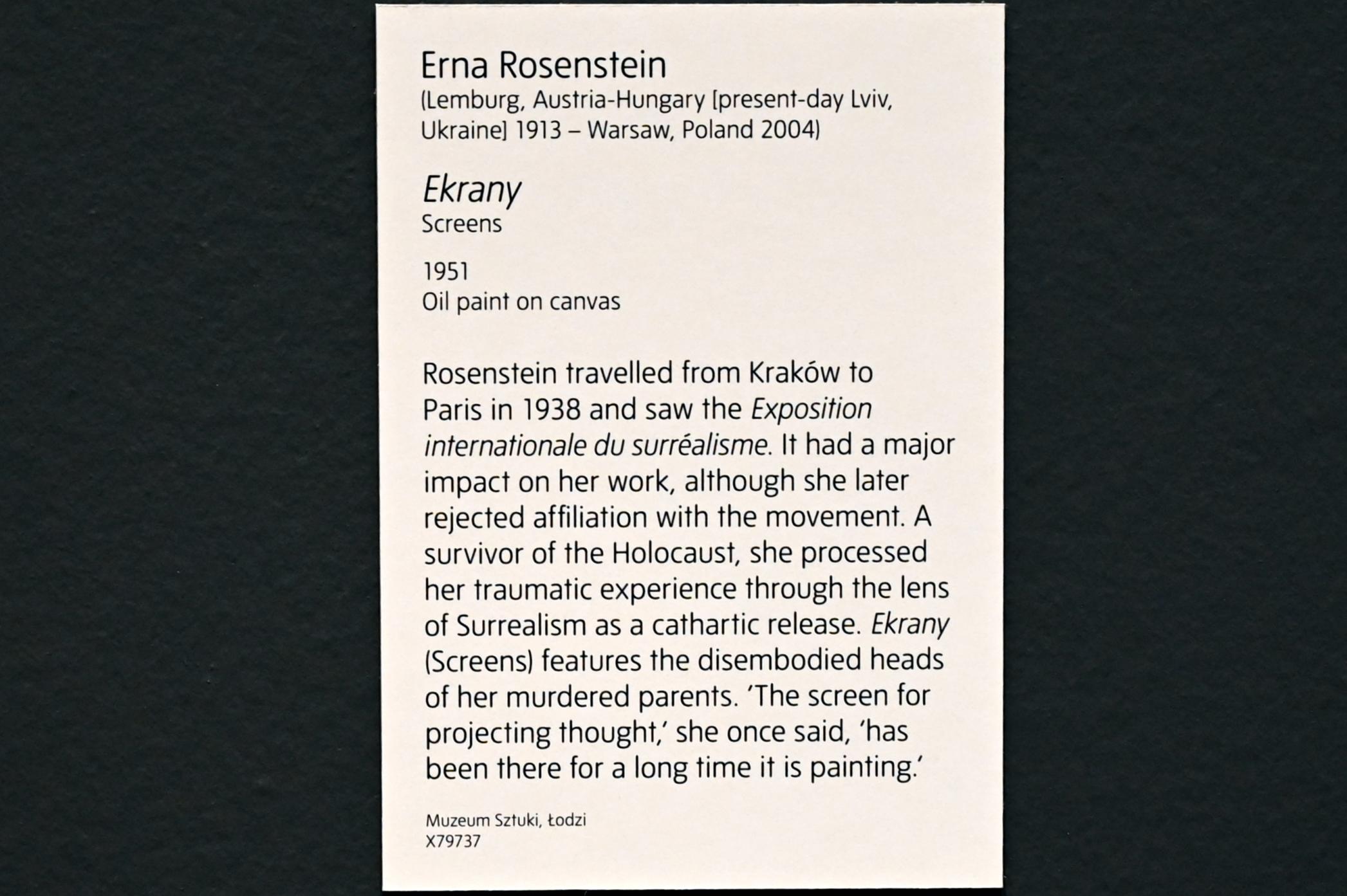 Erna Rosenstein (1951), Bildschirme, London, Tate Modern, Ausstellung "Surrealism Beyond Borders" vom 24.02.-29.08.2022, Saal 3, 1951, Bild 2/2