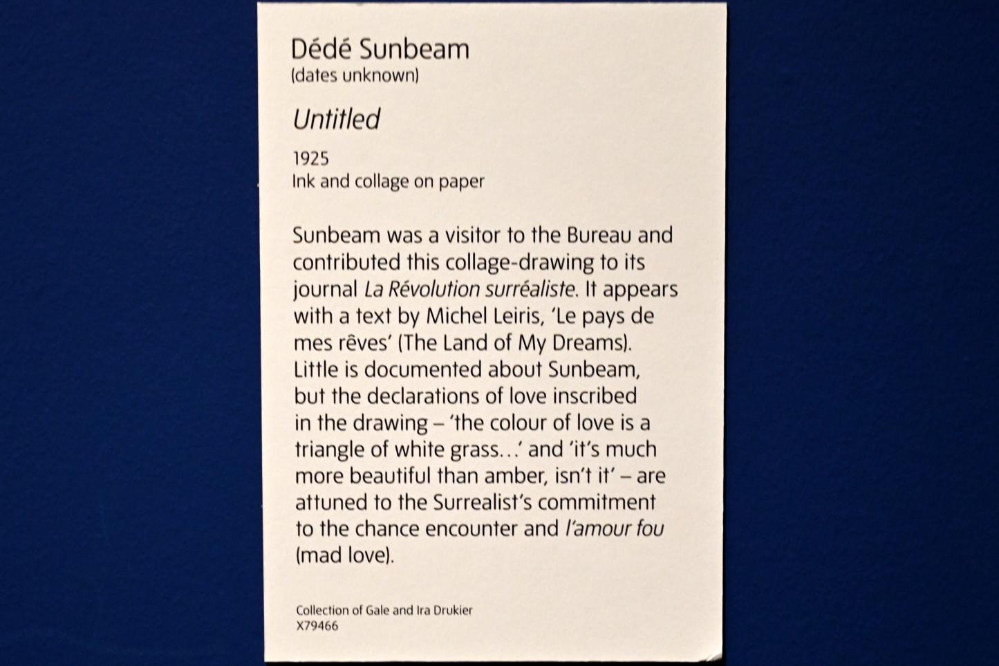 Dédé Sunbeam (1925), Ohne Titel, London, Tate Modern, Ausstellung "Surrealism Beyond Borders" vom 24.02.-29.08.2022, Saal 3, 1925, Bild 2/2