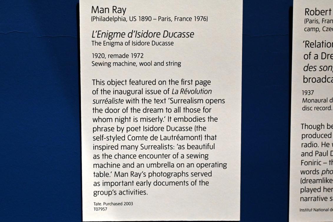 Man Ray (1914–1939), Die Enigma des Isidore Ducasse, London, Tate Modern, Ausstellung "Surrealism Beyond Borders" vom 24.02.-29.08.2022, Saal 3, 1920, Bild 4/4