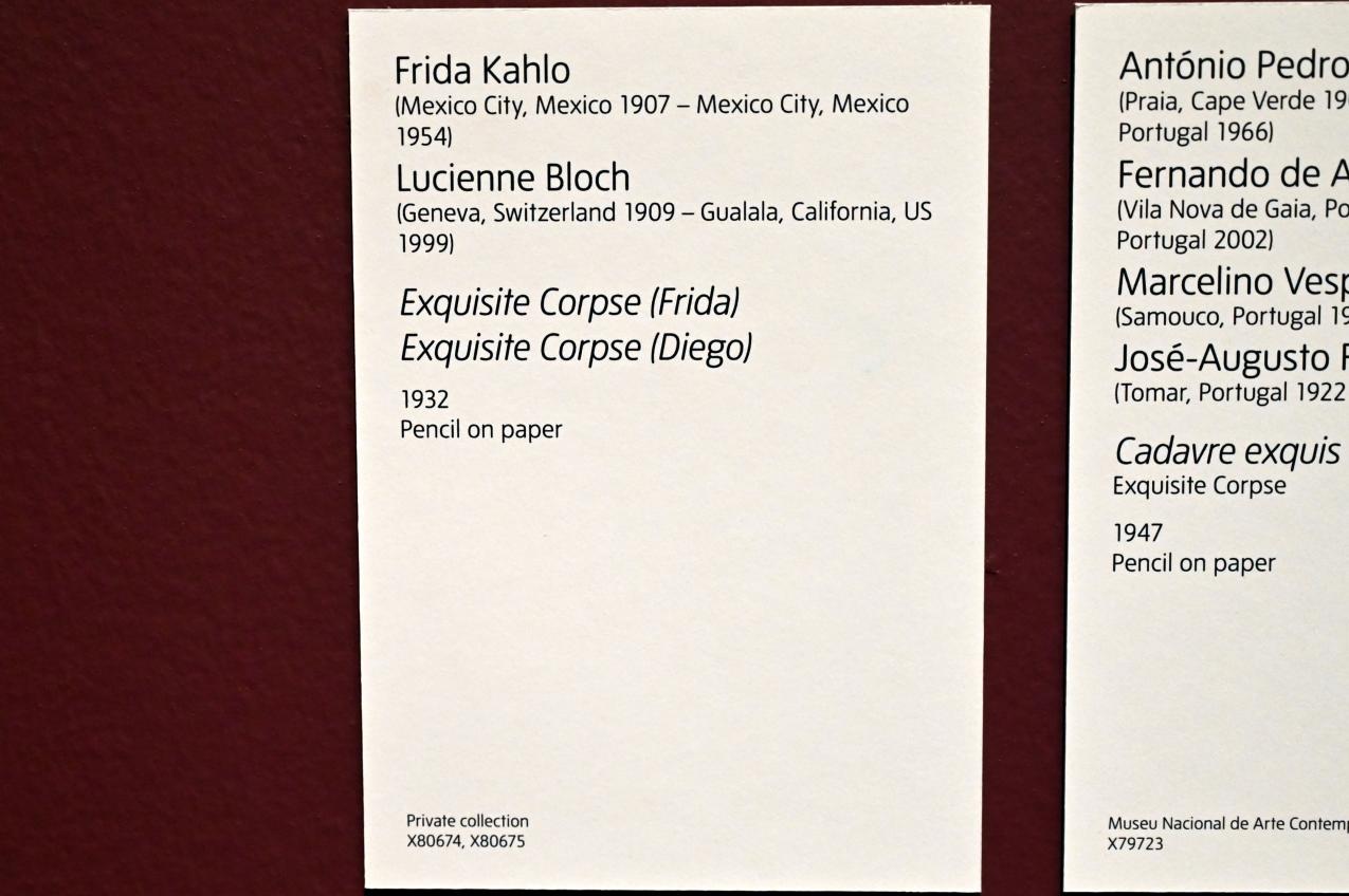 Frida Kahlo (1932–1940), Cadavre Exquis (Köstliche Leiche) (Frida), London, Tate Modern, Ausstellung "Surrealism Beyond Borders" vom 24.02.-29.08.2022, Saal 6, 1932, Bild 3/3