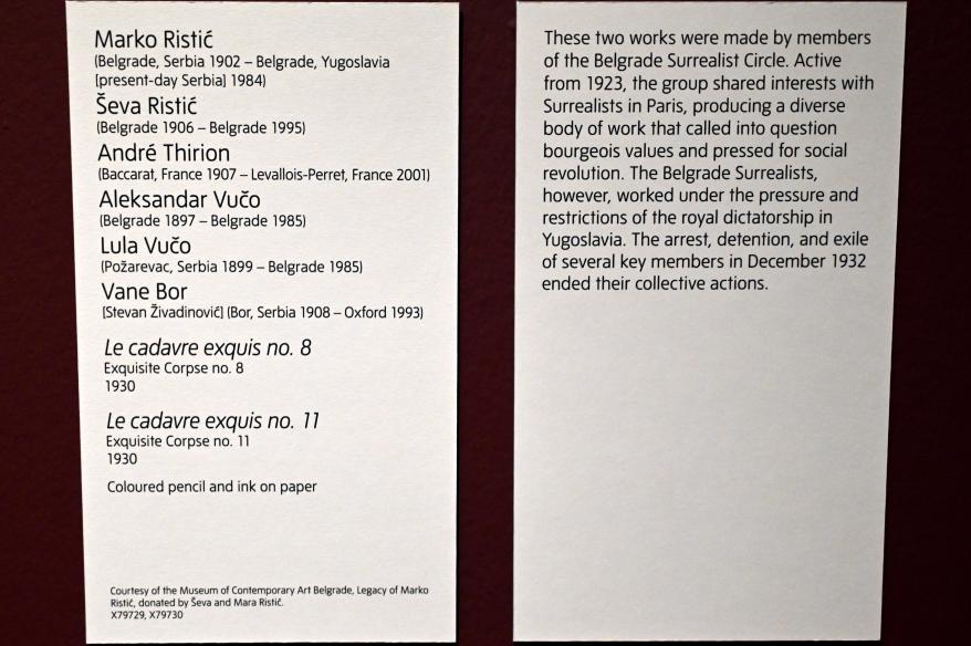 Cadavre Exquis (Köstliche Leiche) Nr. 11, London, Tate Modern, Ausstellung "Surrealism Beyond Borders" vom 24.02.-29.08.2022, Saal 6, 1930, Bild 2/2