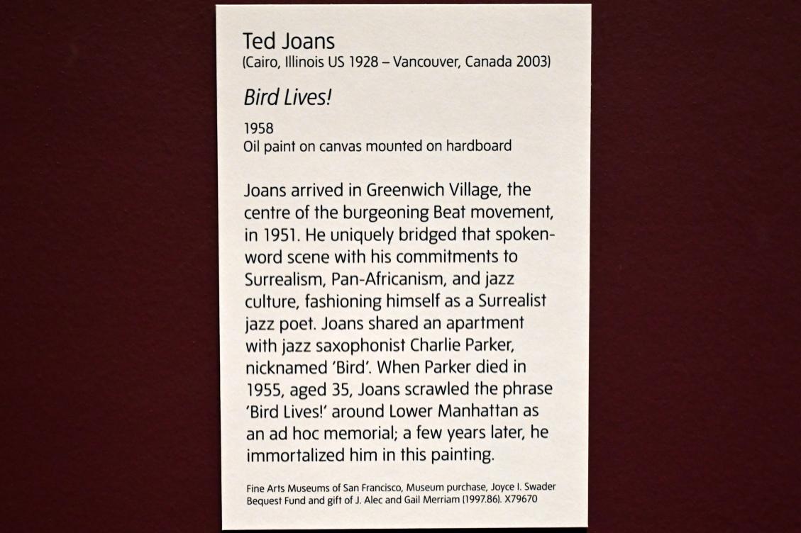 Ted Joans (1958–2003), Vogel lebt!, London, Tate Modern, Ausstellung "Surrealism Beyond Borders" vom 24.02.-29.08.2022, Saal 6, 1958, Bild 2/2
