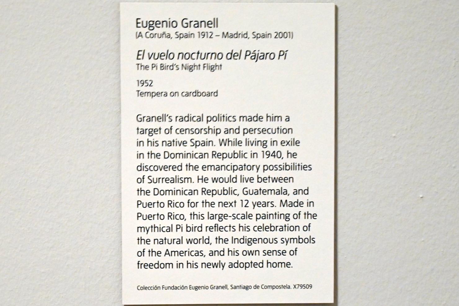 Eugenio Granell (1947–1952), Der Nachtflug des Pi-Vogels, London, Tate Modern, Ausstellung "Surrealism Beyond Borders" vom 24.02.-29.08.2022, Saal 7, 1952, Bild 2/2