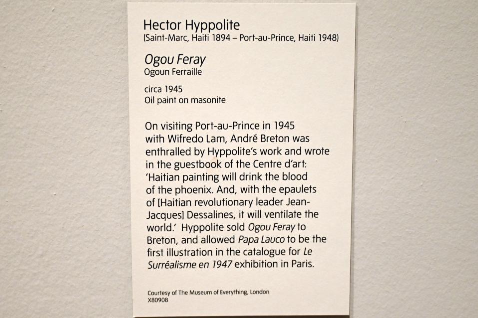 Hector Hyppolite (1945), Ogou Feray, London, Tate Modern, Ausstellung "Surrealism Beyond Borders" vom 24.02.-29.08.2022, Saal 7, um 1945, Bild 2/2