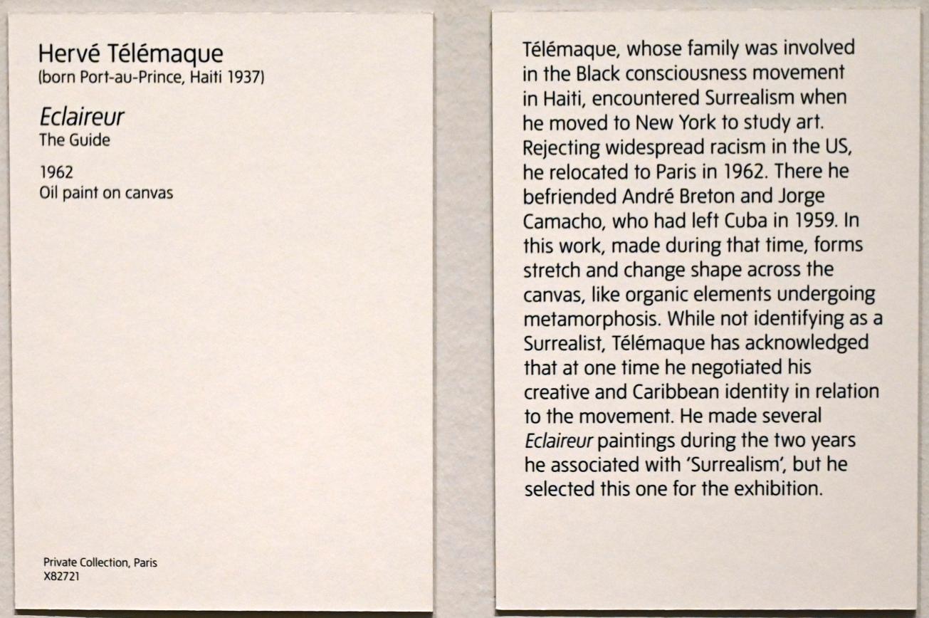 Hervé Télémaque (1962–1963), Der Aufklärer, London, Tate Modern, Ausstellung "Surrealism Beyond Borders" vom 24.02.-29.08.2022, Saal 7, 1962, Bild 2/2