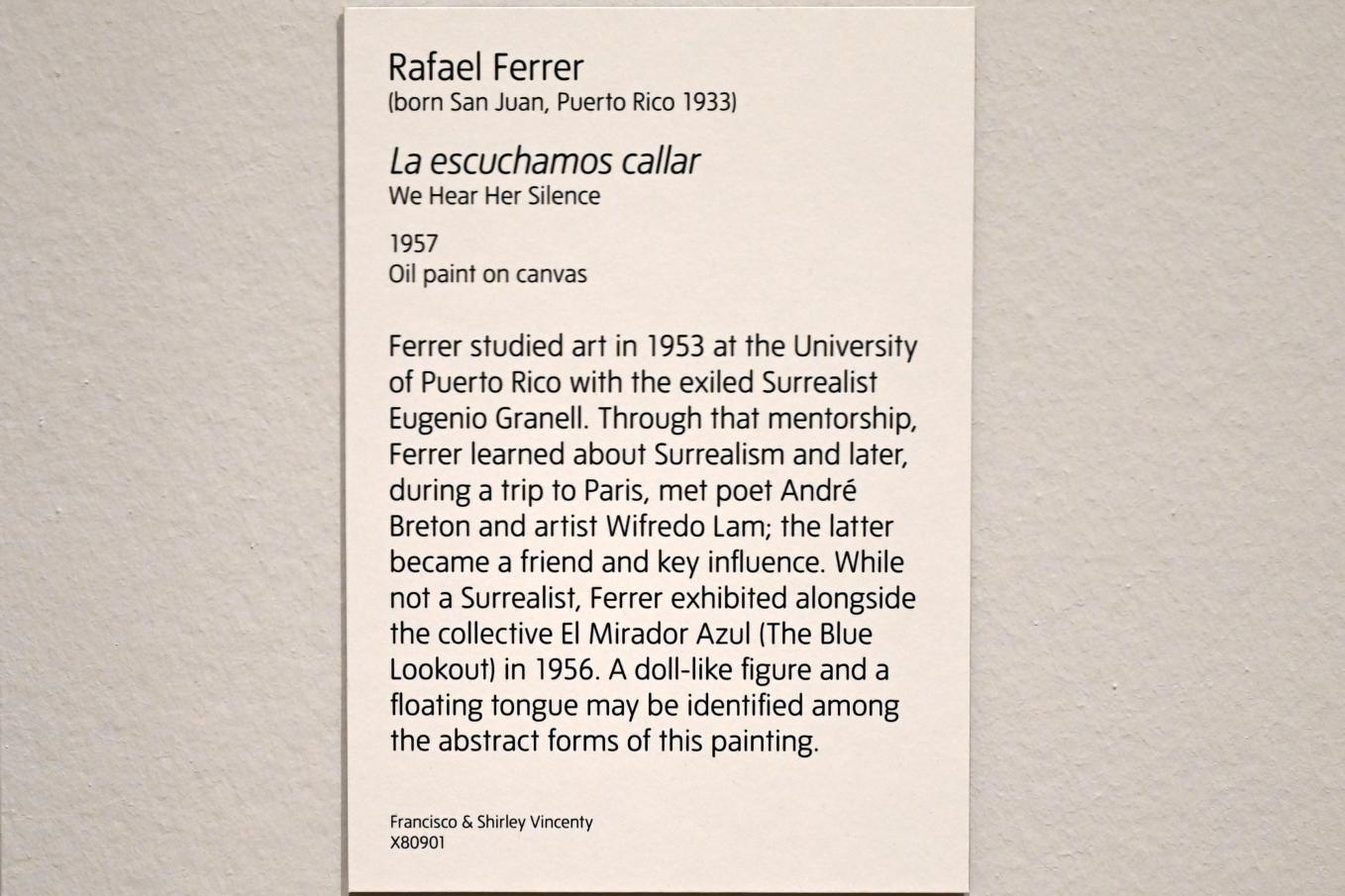 Rafael Ferrer (1957), Wir hören ihr Schweigen, London, Tate Modern, Ausstellung "Surrealism Beyond Borders" vom 24.02.-29.08.2022, Saal 7, 1957, Bild 2/2