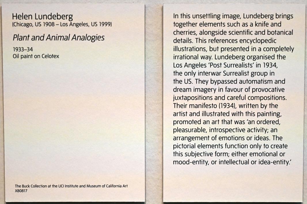 Helen Lundeberg (1933), Pflanzen- und Tieranalogien, London, Tate Modern, Ausstellung "Surrealism Beyond Borders" vom 24.02.-29.08.2022, Saal 9, 1933–1934, Bild 2/2