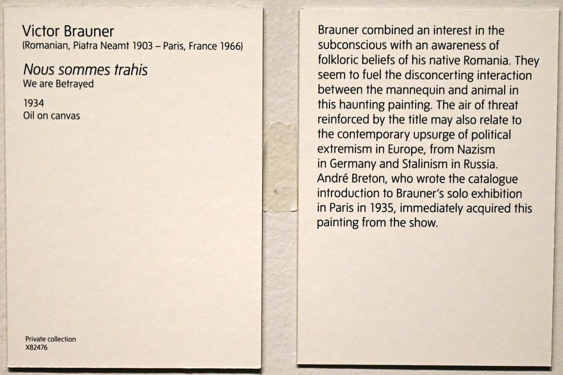Victor Brauner (1930–1963), Wir sind verraten, London, Tate Modern, Ausstellung "Surrealism Beyond Borders" vom 24.02.-29.08.2022, Saal 9, 1934, Bild 2/2
