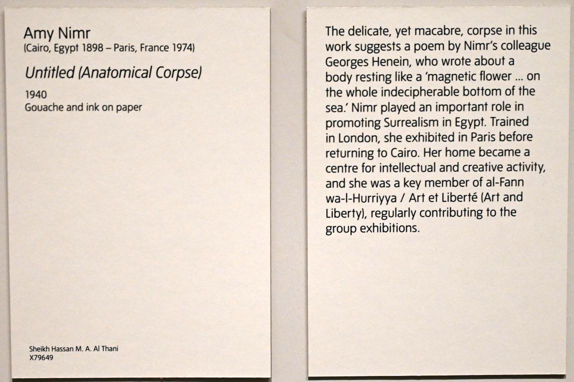 Amy Nimr (1940), Ohne Titel (Anatomischer Leichnam), London, Tate Modern, Ausstellung "Surrealism Beyond Borders" vom 24.02.-29.08.2022, Saal 10, 1940, Bild 2/2
