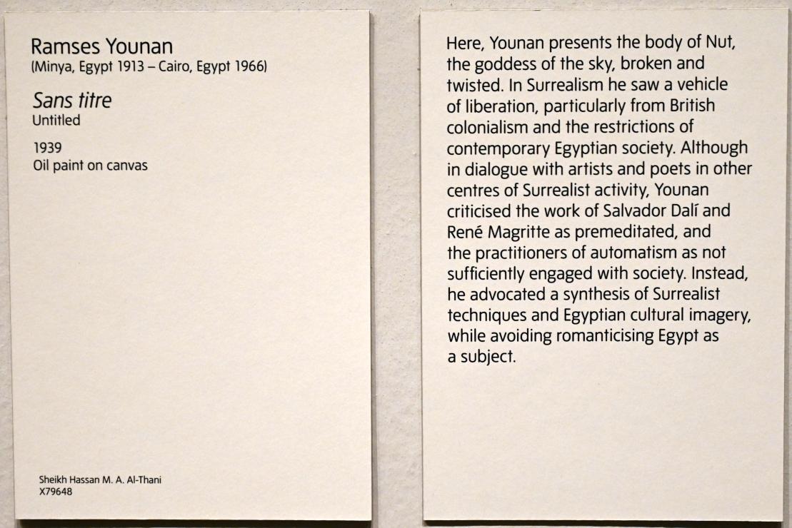 Ramses Younan (1939–1963), Ohne Titel, London, Tate Modern, Ausstellung "Surrealism Beyond Borders" vom 24.02.-29.08.2022, Saal 10, 1939, Bild 2/2