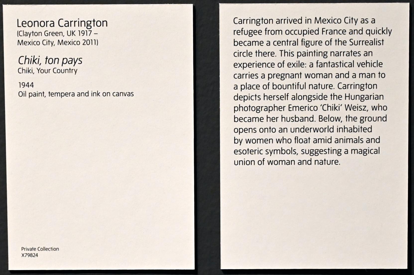 Leonora Carrington (1937–1960), Chiki, Dein Land, London, Tate Modern, Ausstellung "Surrealism Beyond Borders" vom 24.02.-29.08.2022, Saal 10, 1944, Bild 3/3