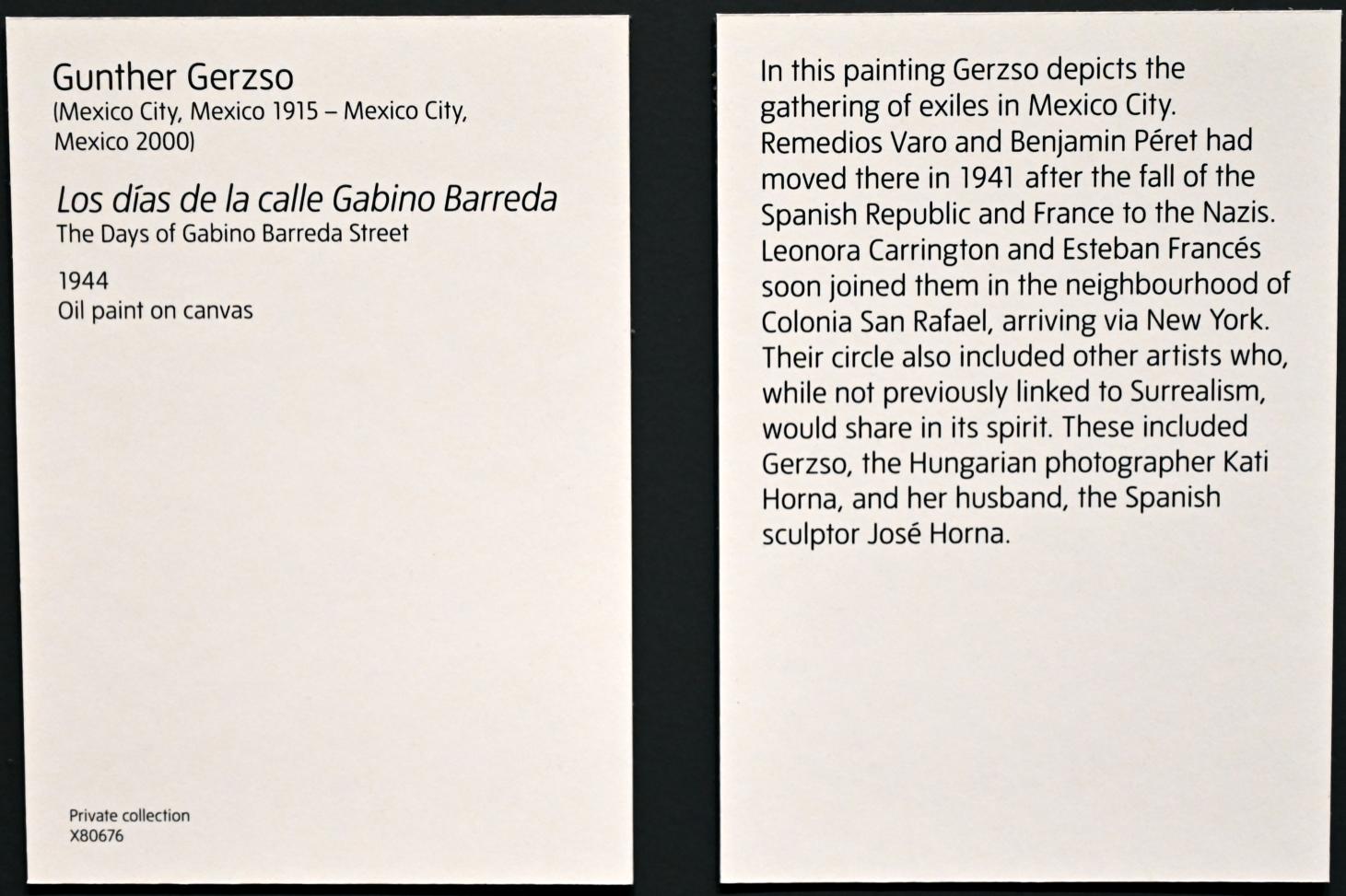 Gunther Gerzso Wendland (1944), Die Tage der Gabino Barreda Straße, London, Tate Modern, Ausstellung "Surrealism Beyond Borders" vom 24.02.-29.08.2022, Saal 10, 1944, Bild 2/2