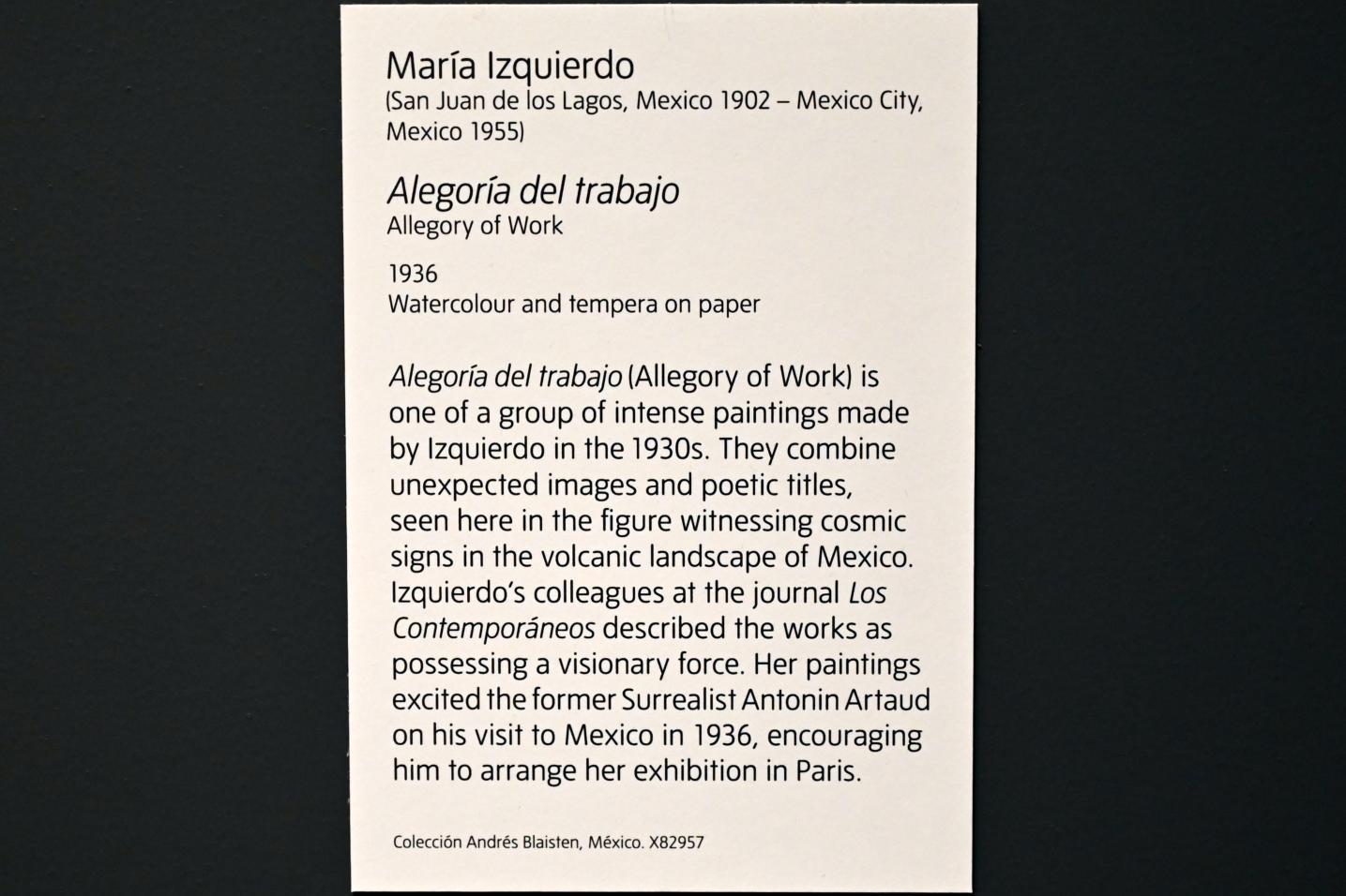 María Izquierdo (1936–1947), Allegorie der Arbeit, London, Tate Modern, Ausstellung "Surrealism Beyond Borders" vom 24.02.-29.08.2022, Saal 10, 1936, Bild 2/2