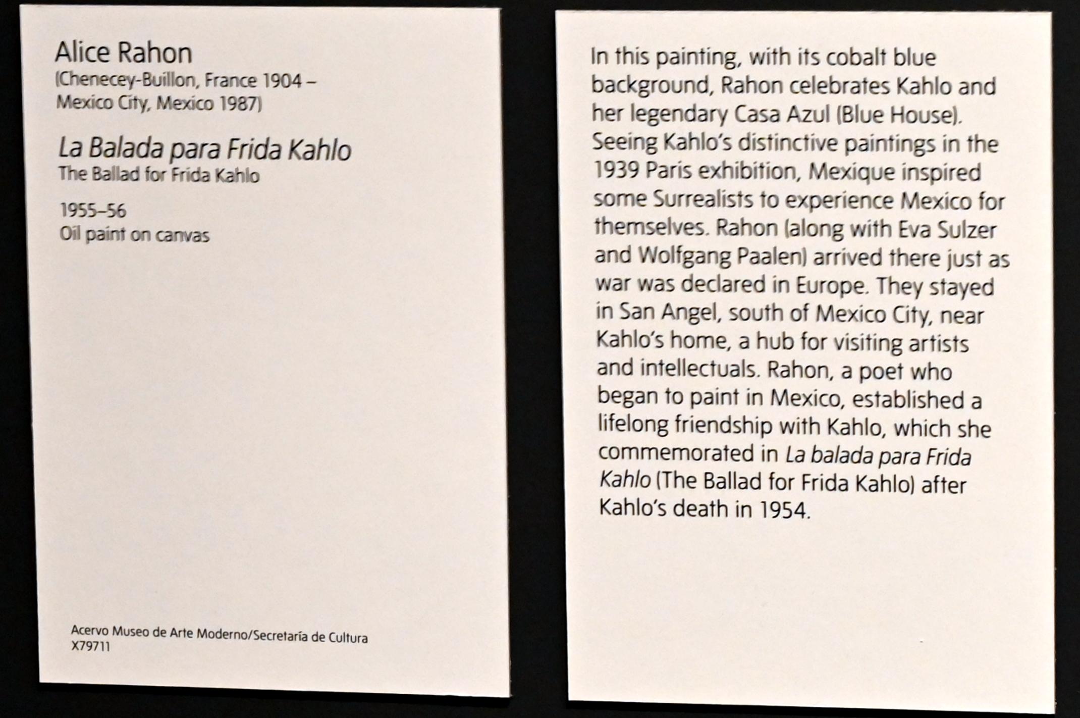 Alice Rahon (1955), Die Ballade für Frida Kahlo, London, Tate Modern, Ausstellung "Surrealism Beyond Borders" vom 24.02.-29.08.2022, Saal 10, 1955–1956, Bild 2/2