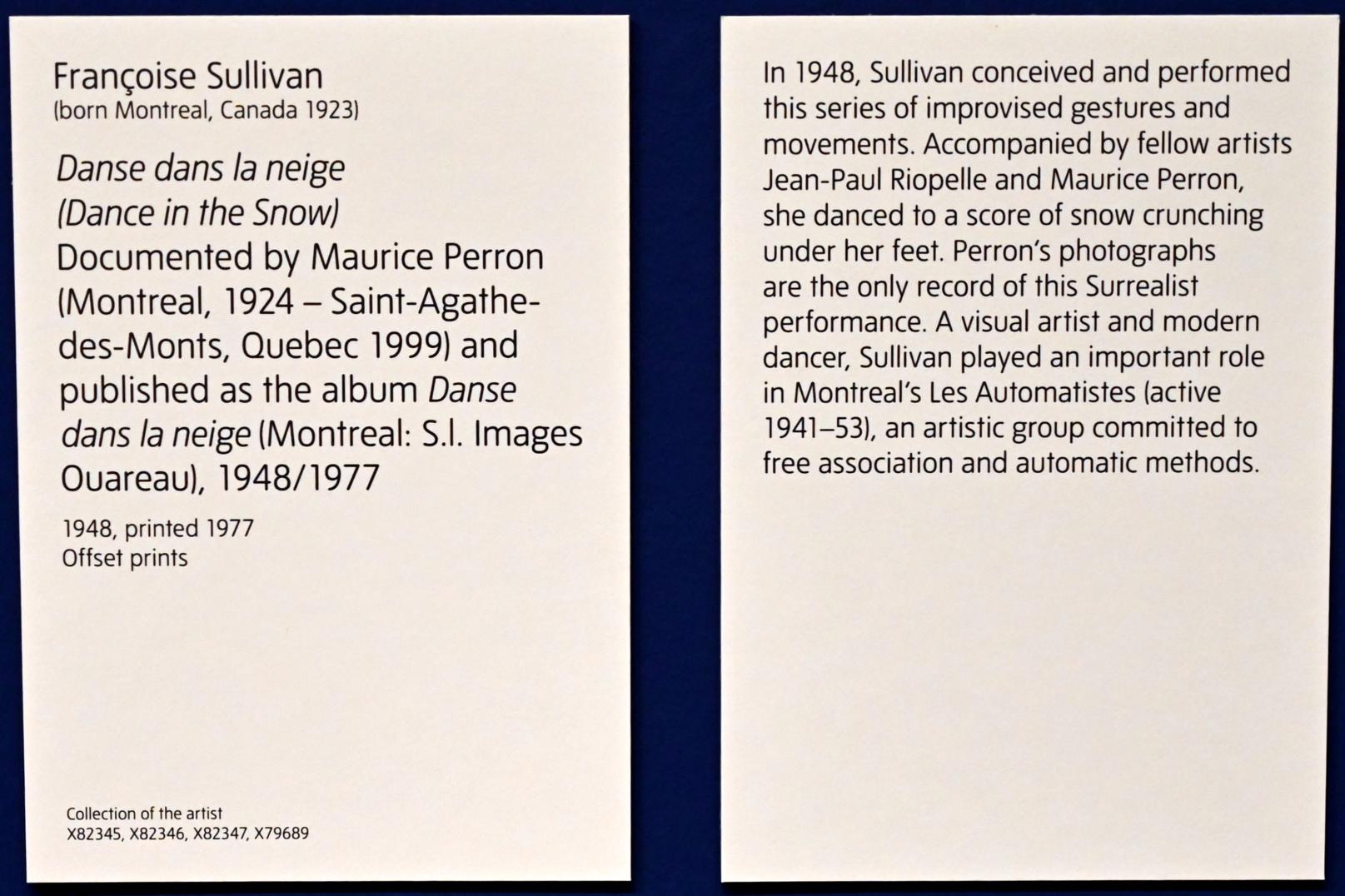 Françoise Sullivan (1948), Tanze im Schnee, London, Tate Modern, Ausstellung "Surrealism Beyond Borders" vom 24.02.-29.08.2022, Saal 11, 1948, Bild 2/2