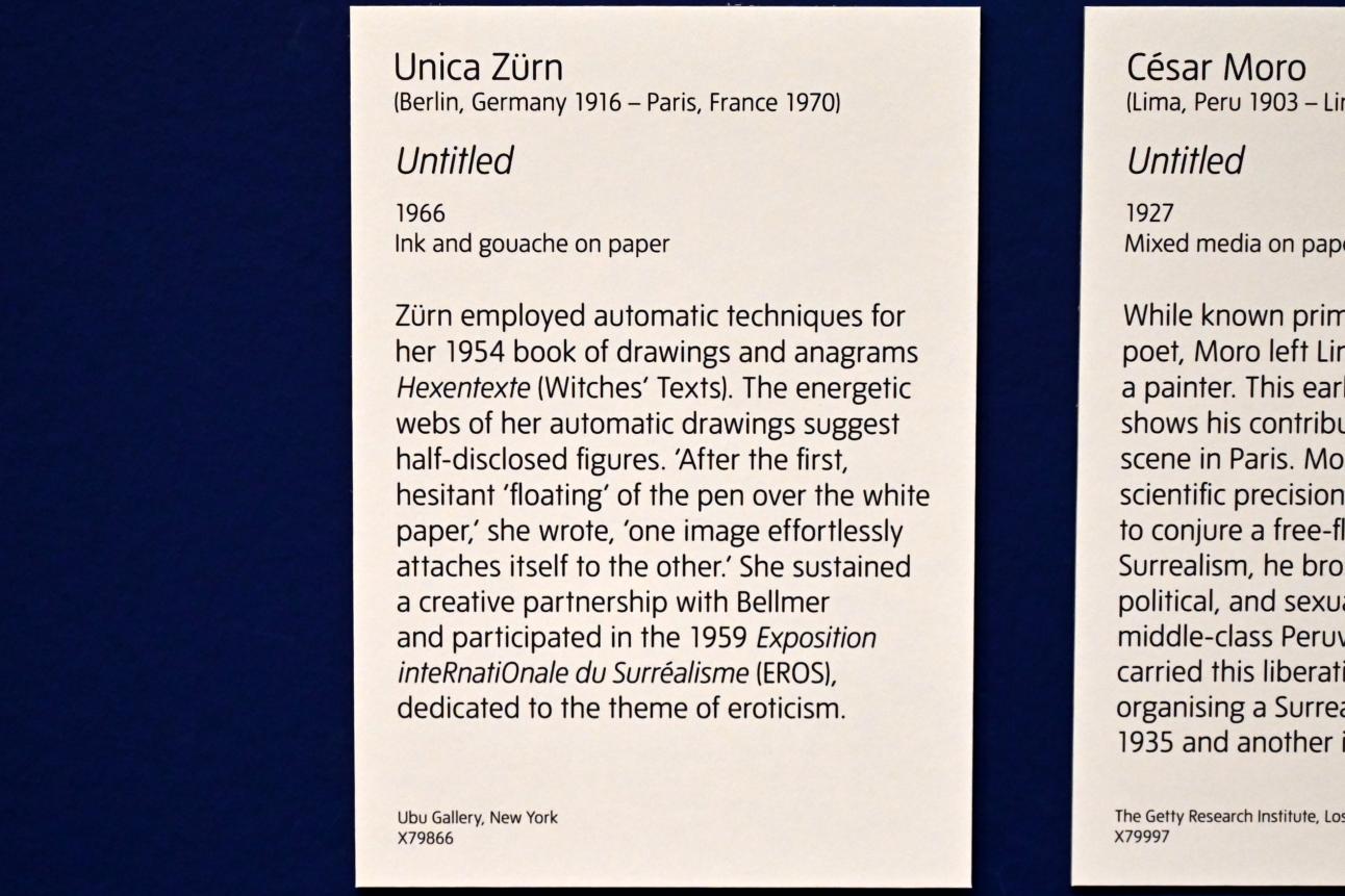 Unica Zürn (1966), Ohne Titel, London, Tate Modern, Ausstellung "Surrealism Beyond Borders" vom 24.02.-29.08.2022, Saal 11, 1966, Bild 2/2
