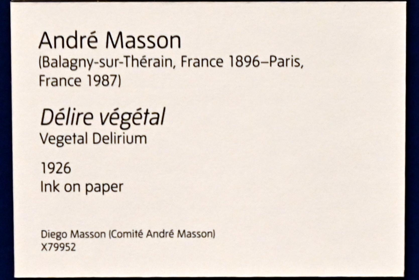 André Masson (1925–1968), Vegetarisches Delirium, London, Tate Modern, Ausstellung "Surrealism Beyond Borders" vom 24.02.-29.08.2022, Saal 11, 1926, Bild 2/2
