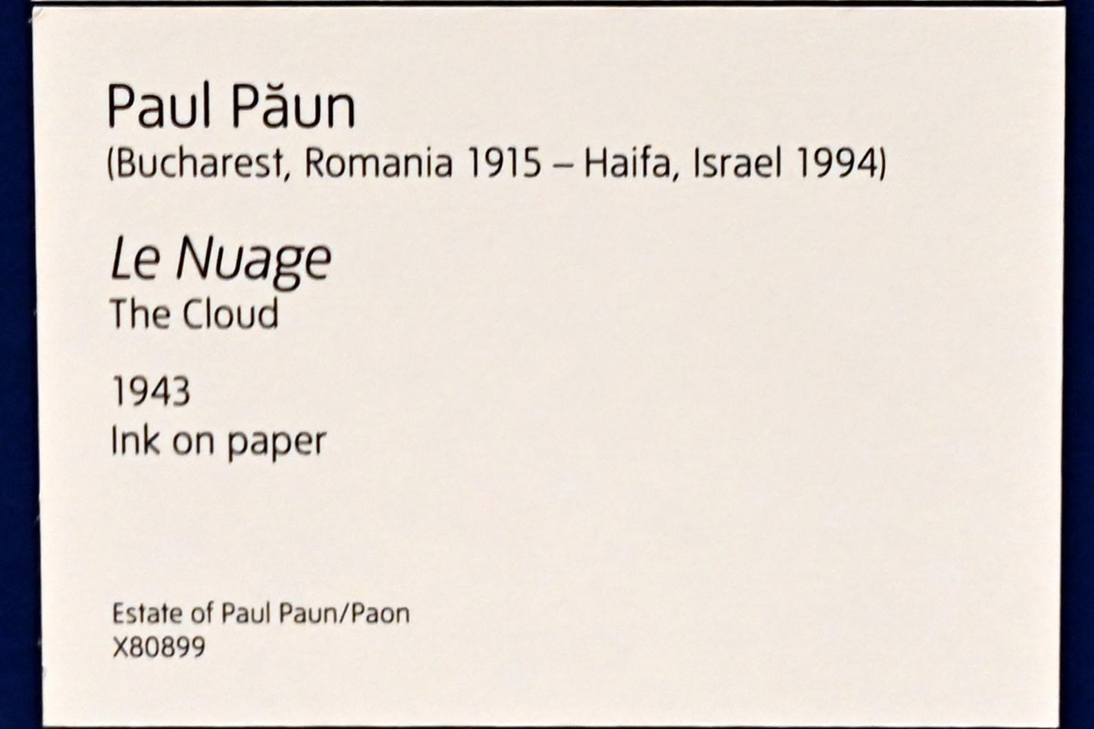 Paul Păun (1943), Die Wolke, London, Tate Modern, Ausstellung "Surrealism Beyond Borders" vom 24.02.-29.08.2022, Saal 11, 1943, Bild 2/3