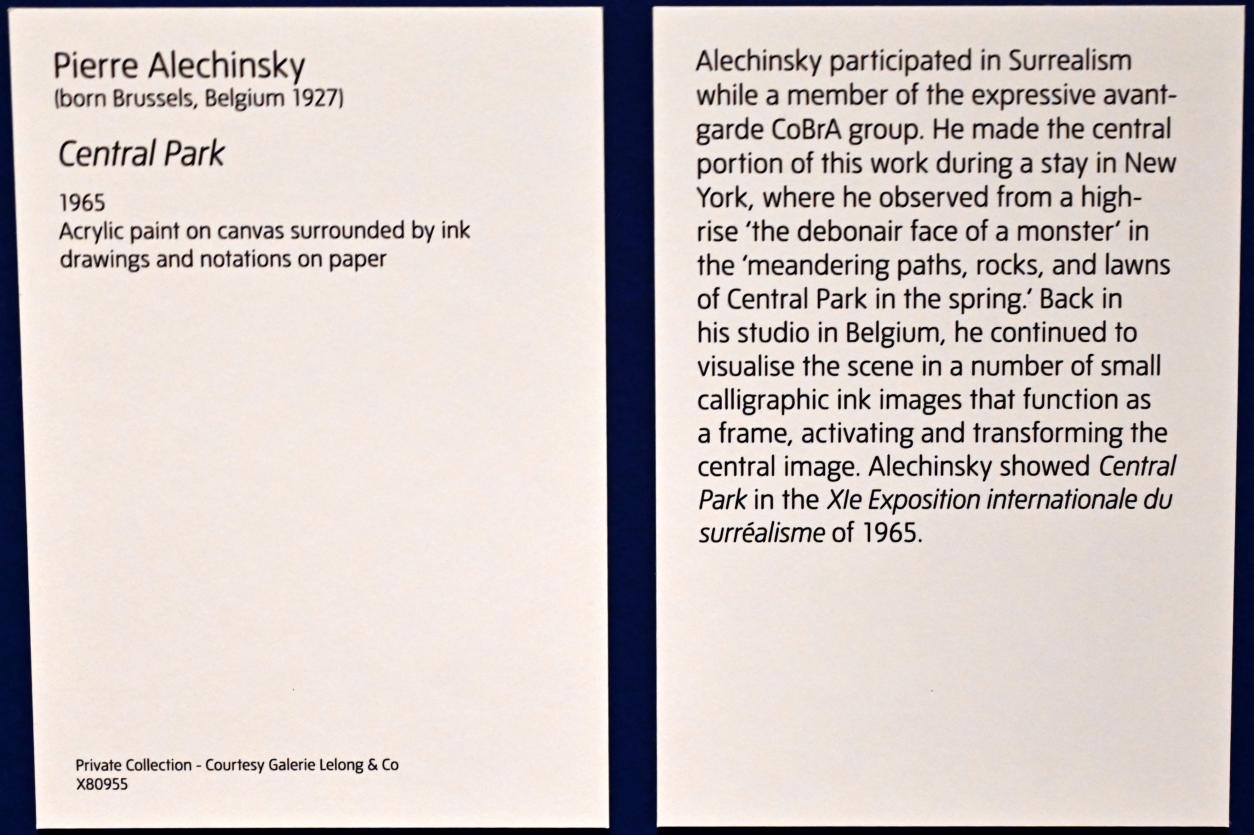 Pierre Alechinsky (1951–1965), Central Park, London, Tate Modern, Ausstellung "Surrealism Beyond Borders" vom 24.02.-29.08.2022, Saal 11, 1965, Bild 2/2