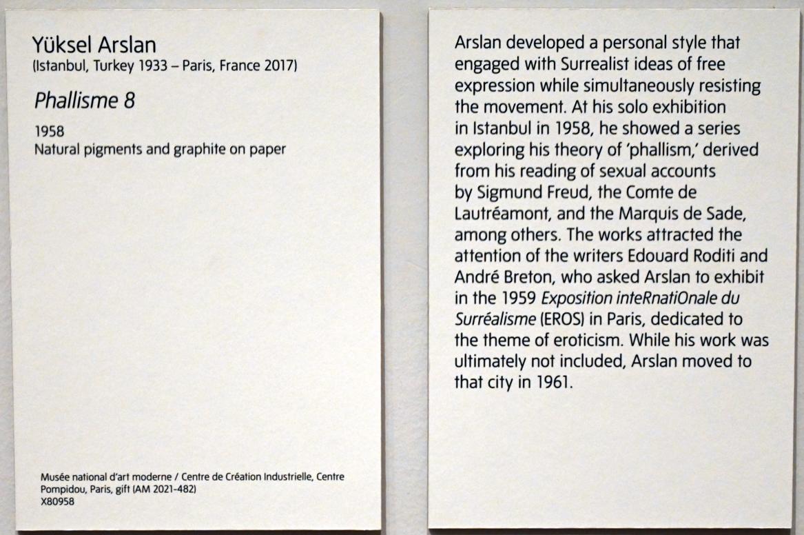Yüksel Arslan (1958), Phallismus 8, London, Tate Modern, Ausstellung "Surrealism Beyond Borders" vom 24.02.-29.08.2022, Saal 11, 1958, Bild 2/2