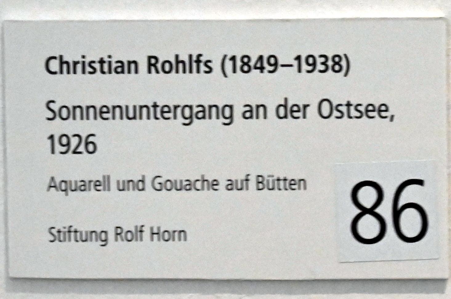 Christian Rohlfs (1874–1930), Sonnenuntergang an der Ostsee, Schleswig, Landesmuseum für Kunst und Kulturgeschichte, Sammlung Rolf Horn, 1926, Bild 2/2