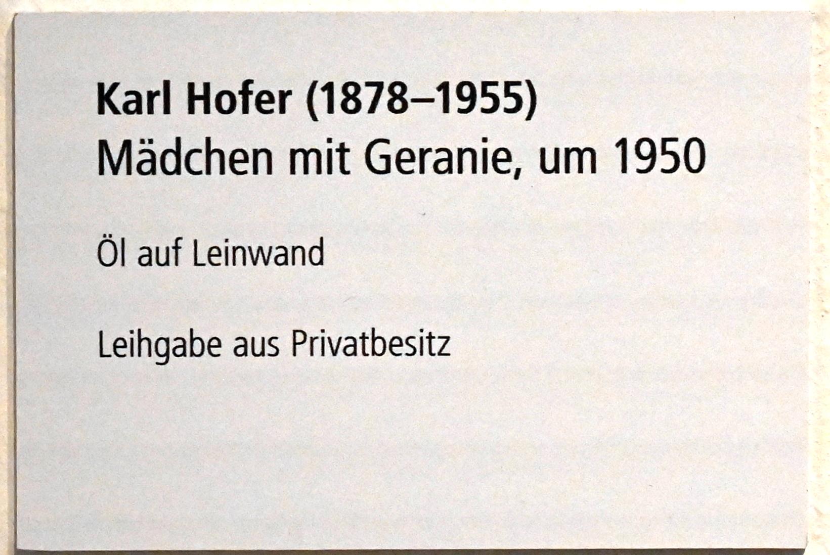Karl Hofer (Carl Hofer) (1913–1950), Mädchen mit Geranie, Schleswig, Landesmuseum für Kunst und Kulturgeschichte, Galerie der Klassischen Moderne, um 1950, Bild 2/2