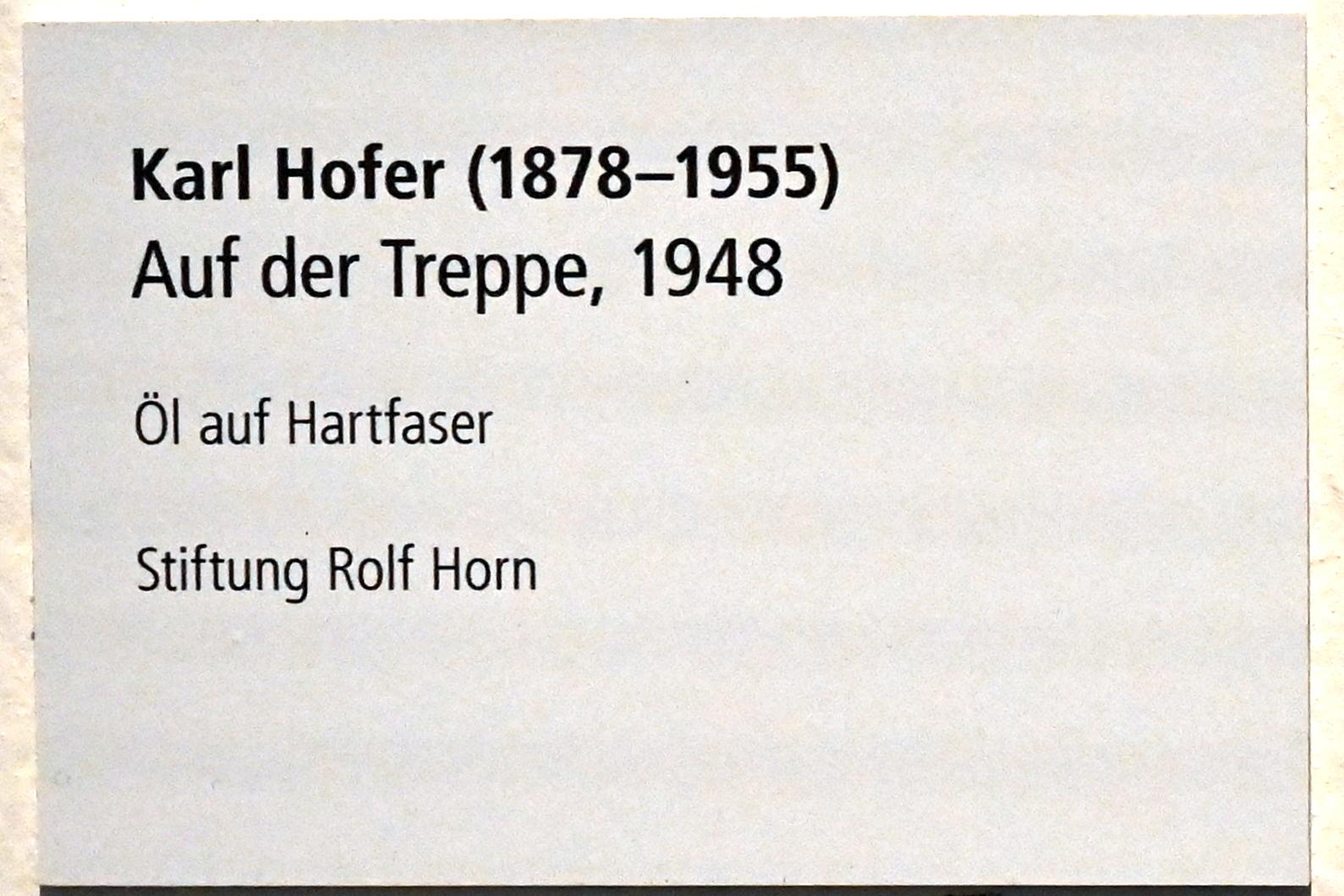 Karl Hofer (Carl Hofer) (1913–1950), Auf der Treppe, Schleswig, Landesmuseum für Kunst und Kulturgeschichte, Galerie der Klassischen Moderne, 1948, Bild 2/2