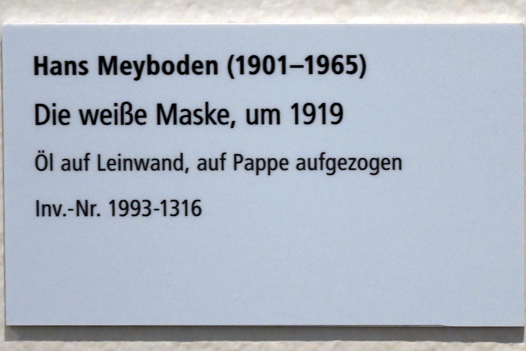 Hans Meyboden (1919), Die weiße Maske, Schleswig, Landesmuseum für Kunst und Kulturgeschichte, Galerie der Klassischen Moderne, um 1919, Bild 2/2