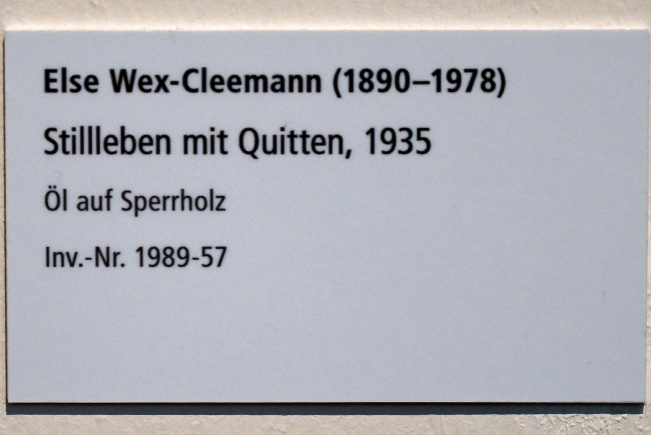Else Wex-Cleemann (1934–1937), Stillleben mit Quitten, Schleswig, Landesmuseum für Kunst und Kulturgeschichte, Galerie der Klassischen Moderne, 1935, Bild 2/2