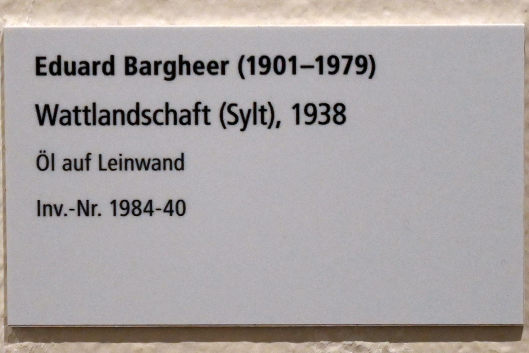 Eduard Bargheer (1938–1955), Wattlandschaft (Sylt), Schleswig, Landesmuseum für Kunst und Kulturgeschichte, Galerie der Klassischen Moderne, 1938, Bild 2/2