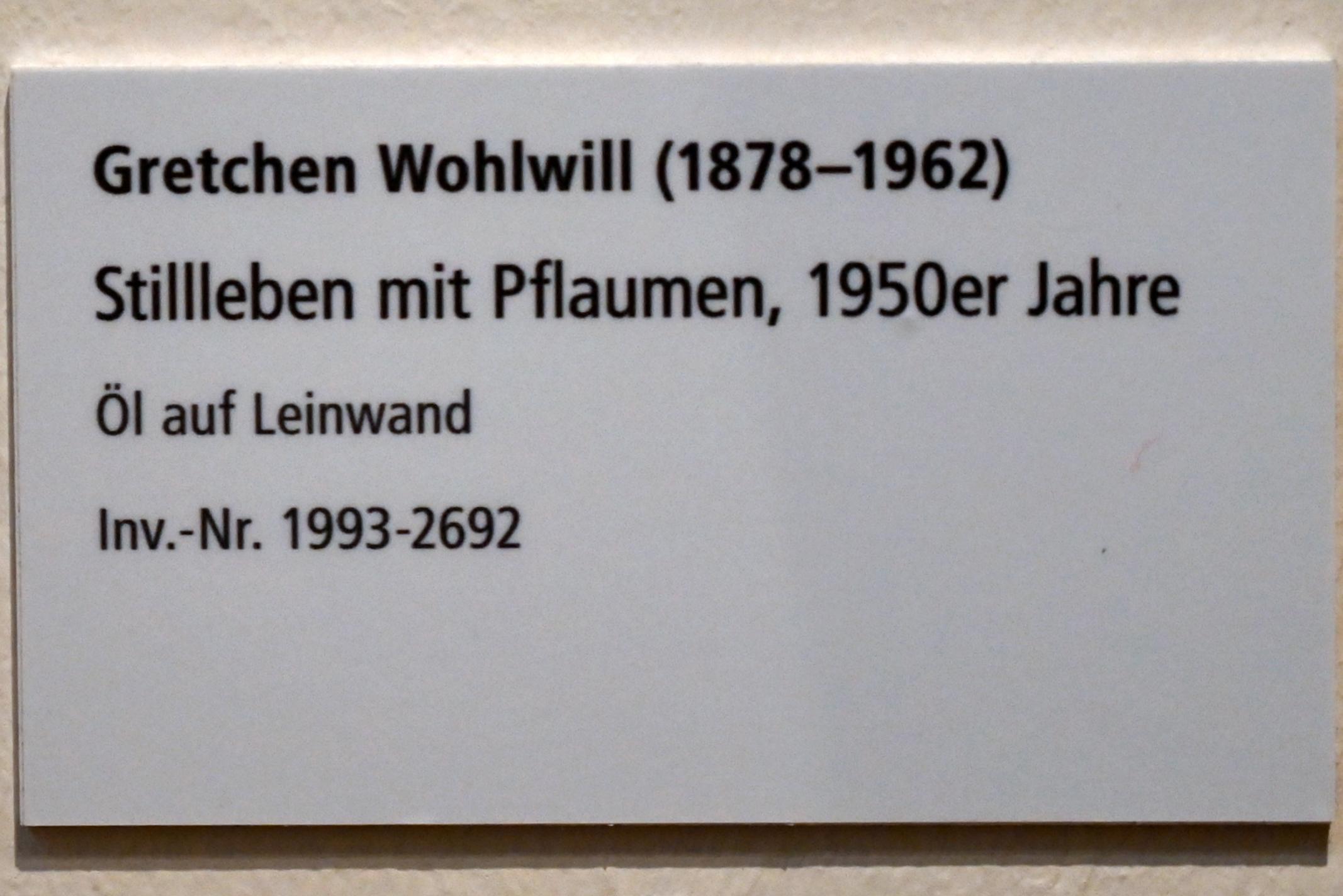 Gretchen Wohlwill (1955), Stillleben mit Pflaumen, Schleswig, Landesmuseum für Kunst und Kulturgeschichte, Galerie der Klassischen Moderne, um 1950–1960, Bild 2/2