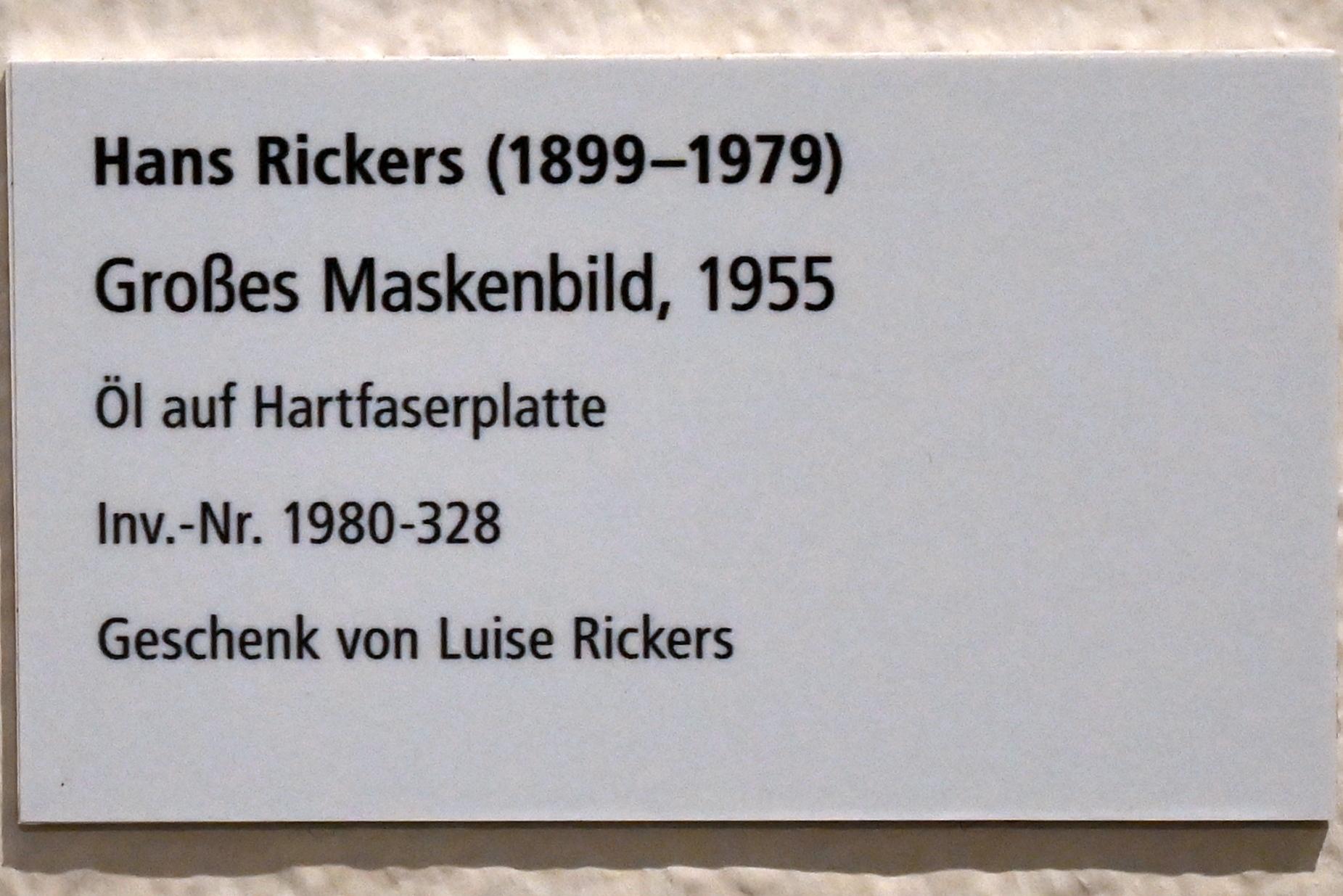 Hans Rickers (1927–1955), Großes Maskenbild, Schleswig, Landesmuseum für Kunst und Kulturgeschichte, Galerie der Klassischen Moderne, 1955, Bild 2/2