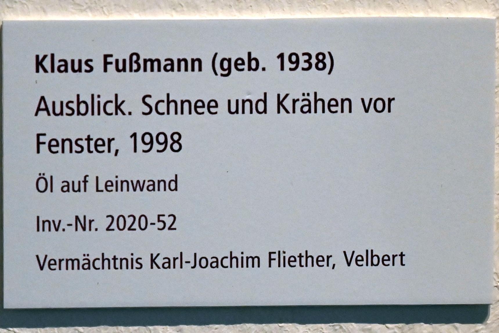 Klaus Fußmann (1967–2004), Ausblick. Schnee und Krähen vor Fenster, Schleswig, Landesmuseum für Kunst und Kulturgeschichte, Galerie der Klassischen Moderne, 1998, Bild 2/2