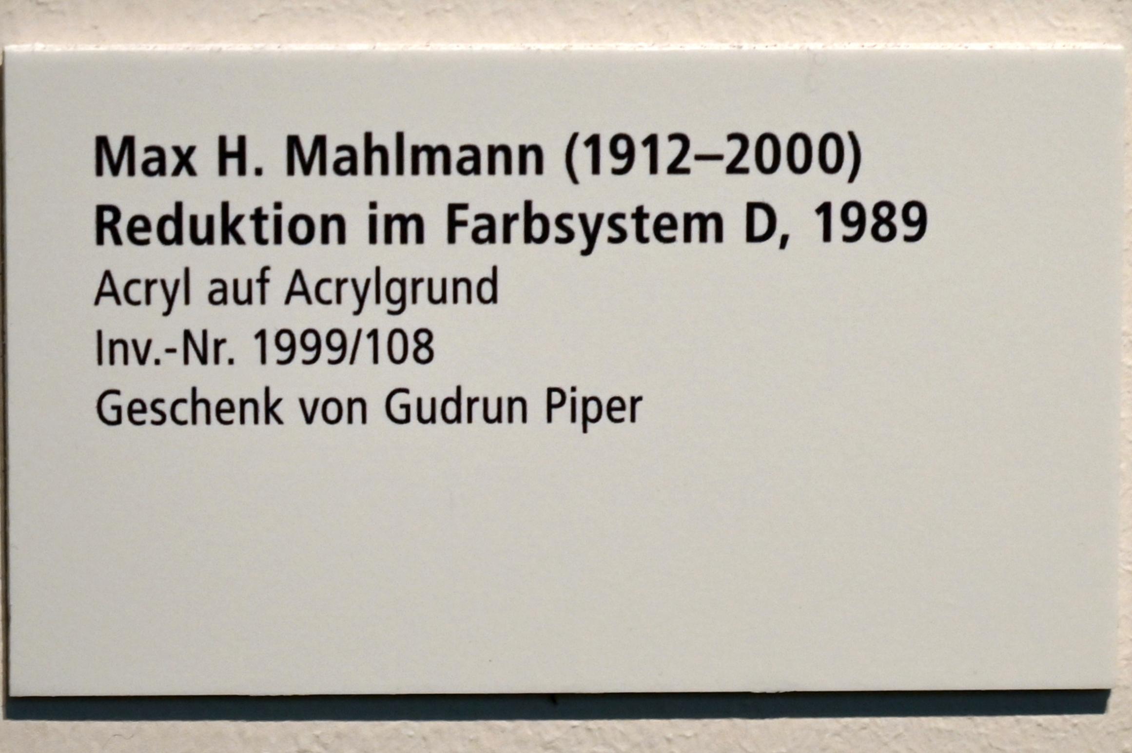 Max Hermann Mahlmann (1965–1989), Reduktion im Farbsystem D, Schleswig, Landesmuseum für Kunst und Kulturgeschichte, Galerie der Klassischen Moderne, 1989, Bild 2/2