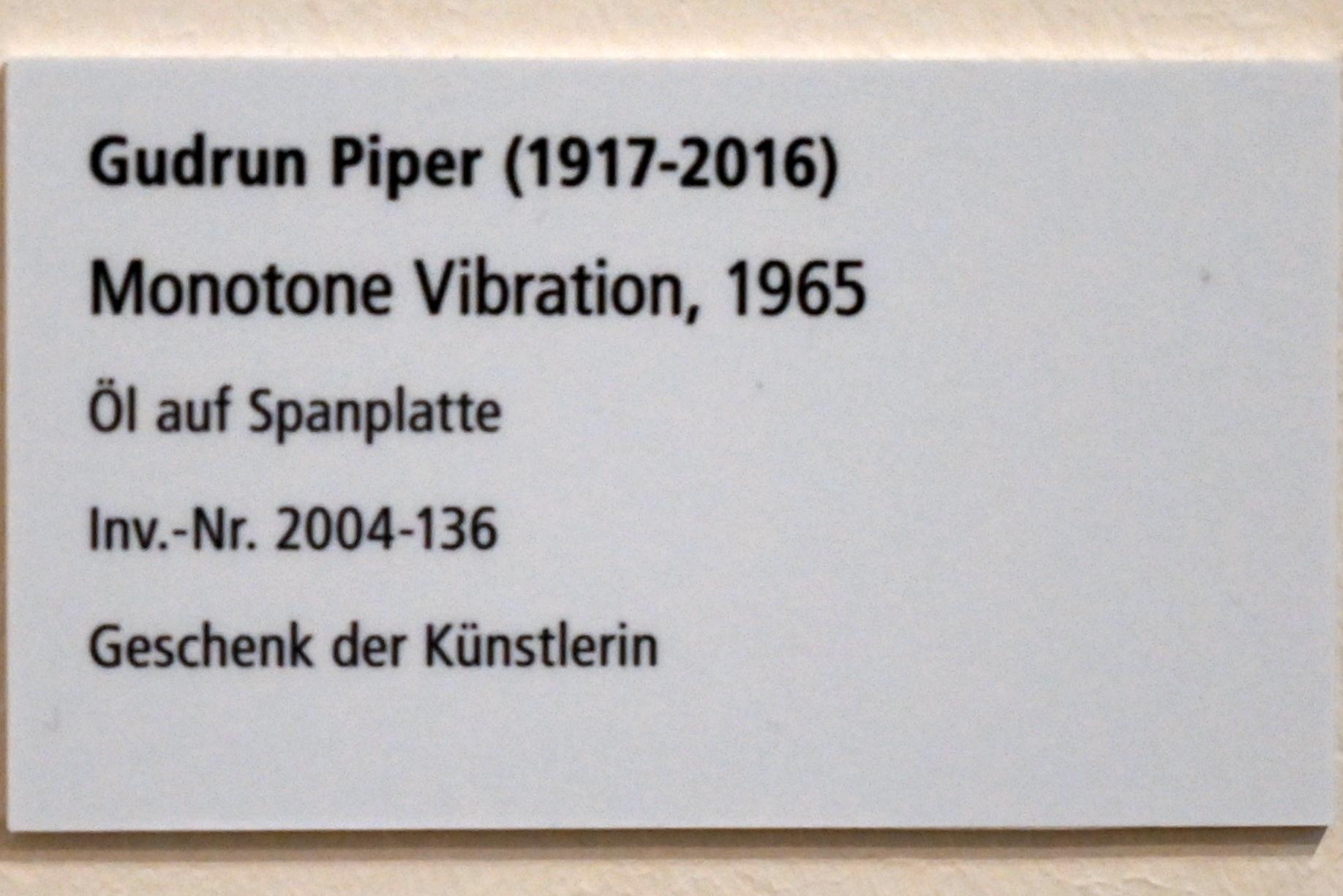Gudrun Piper (1965–1987), Monotone Vibration, Schleswig, Landesmuseum für Kunst und Kulturgeschichte, Galerie der Klassischen Moderne, 1965, Bild 2/2