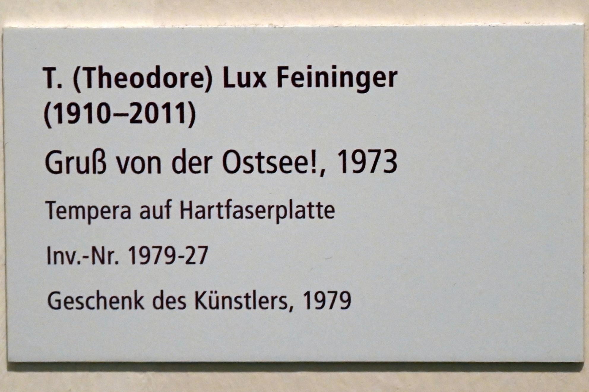 Theodore Lux Feininger (1973), Gruß von der Ostsee, Schleswig, Landesmuseum für Kunst und Kulturgeschichte, Galerie der Klassischen Moderne, 1973, Bild 2/2